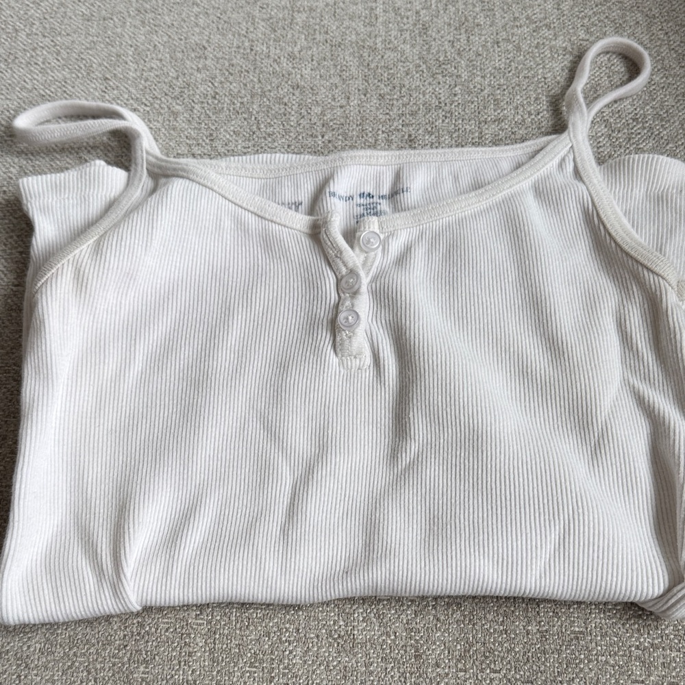 Brandy Melville White Ribbed Henley Cami